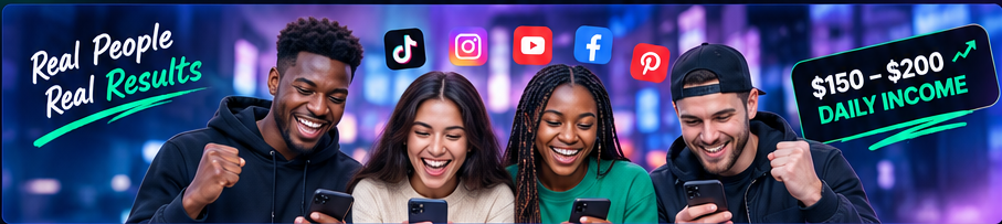 Happy social media users using their phones and exploring online creator opportunities